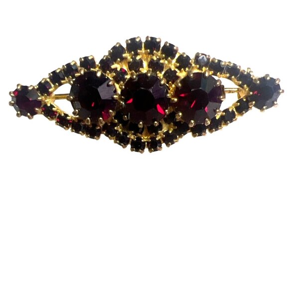 Vtg 10K Gold 6.56g Garnet Glass Brooch '40s Bar Pin Red Rhinestone Unmarked MCM - Picture 4 of 16